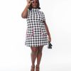 * Smak Parlour Plus Size Black & White Gingham Wave Maker Mini Dress Fit & Flare