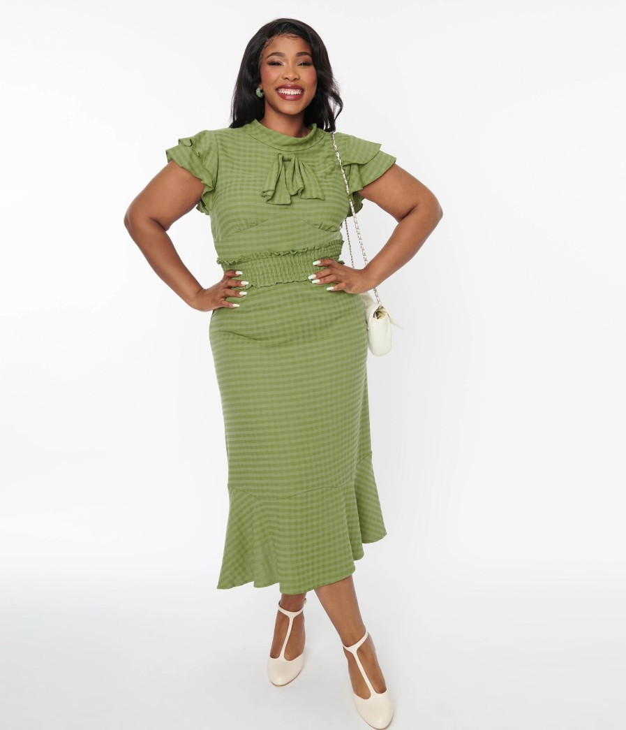 * Chic Star Green Plaid Fluttered Midi Dress Midi & Maxi