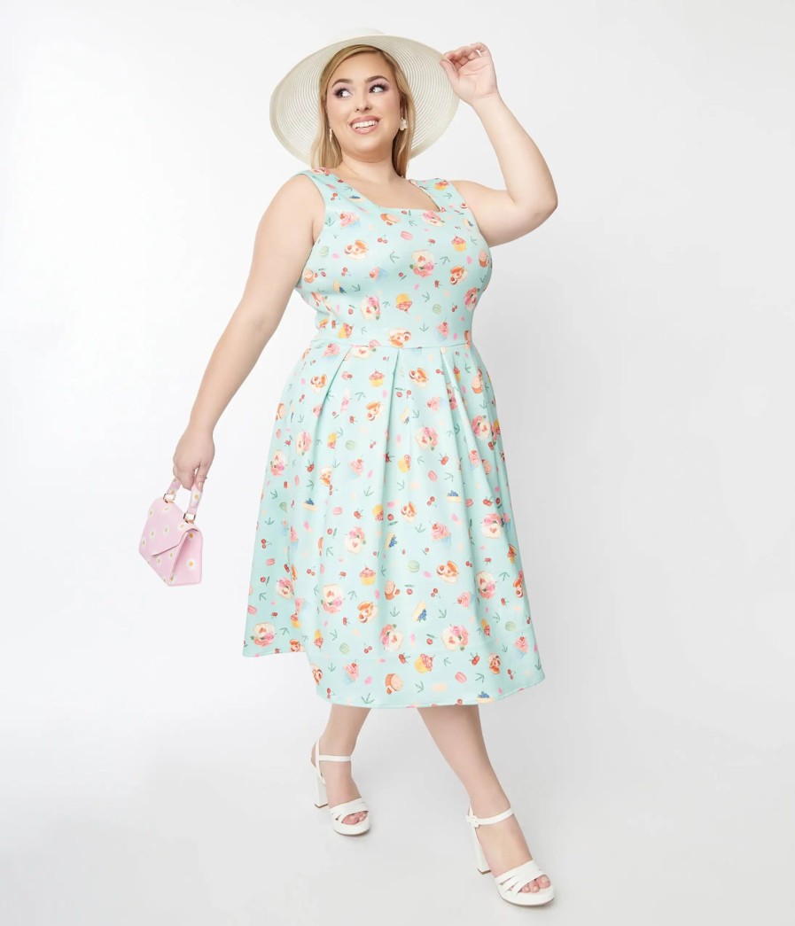 * Dolly And Dotty Mint Blue Afternoon Tea Time Swing Dress Swing