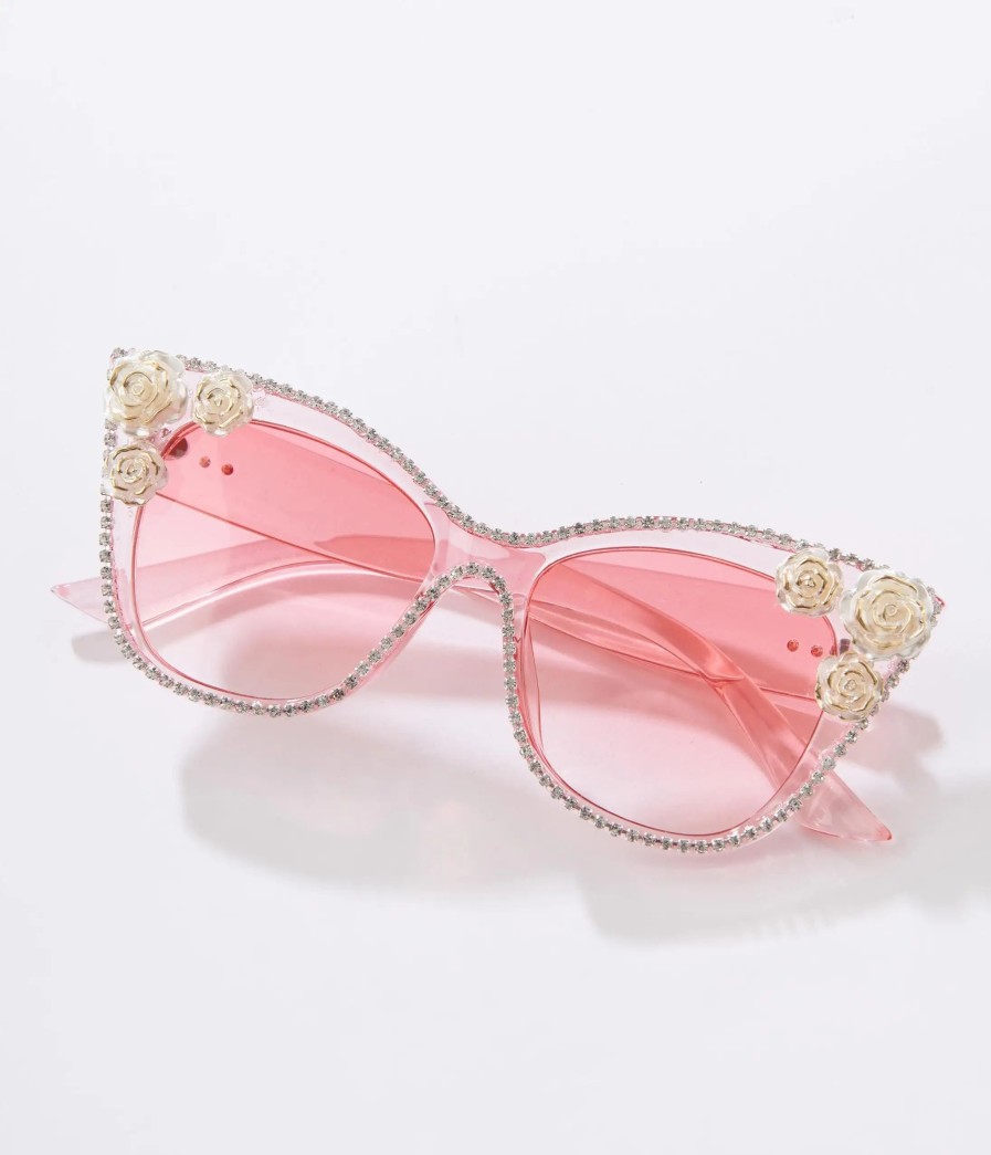 * Unishe (Faire) Pink & Floral Rhinestone Cat Eye Sunglasses Swim Accessories