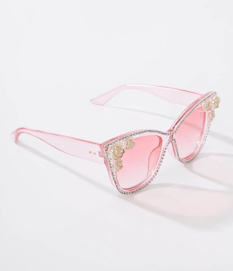 * Unishe (Faire) Pink & Floral Rhinestone Cat Eye Sunglasses Swim Accessories