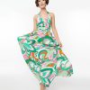 * Smak Parlour Green & Pink Psychedelic Floral Halter Maxi Dress Midi & Maxi