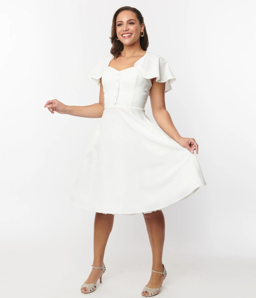 * Unique Vintage Ivory Capelet Swing Dress Swing