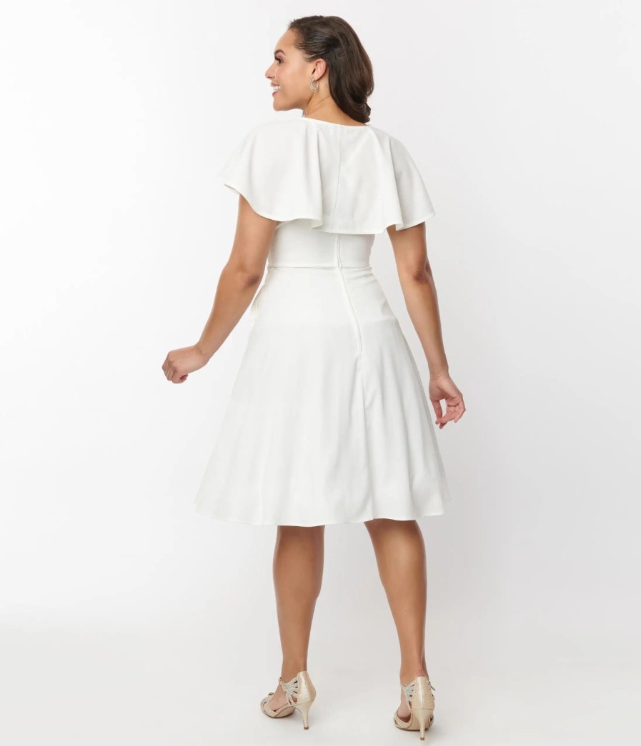 * Unique Vintage Ivory Capelet Swing Dress Swing