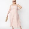 * Rose Velvet (Fashiongo) Plus Size Pink Self Tie Shoulder Strap Midi Dress Midi & Maxi