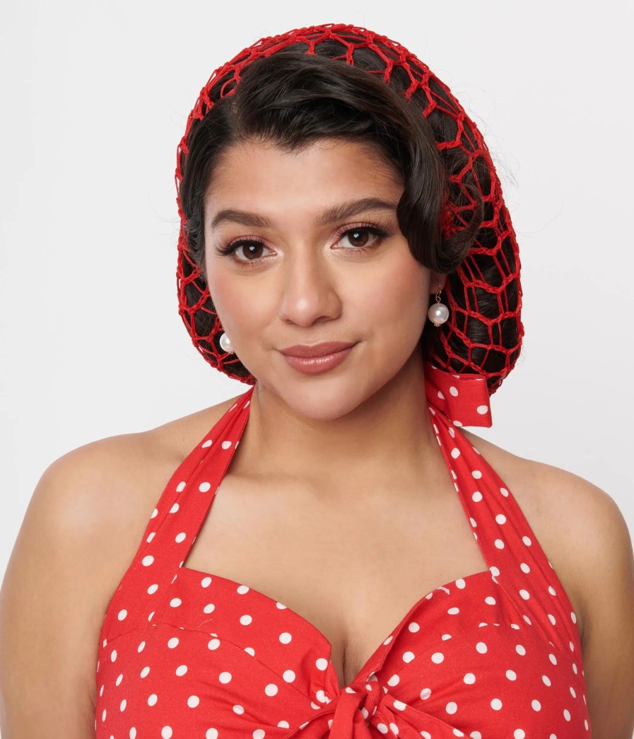 * Tatyana Red Crochet Hair Snood Swim Accessories