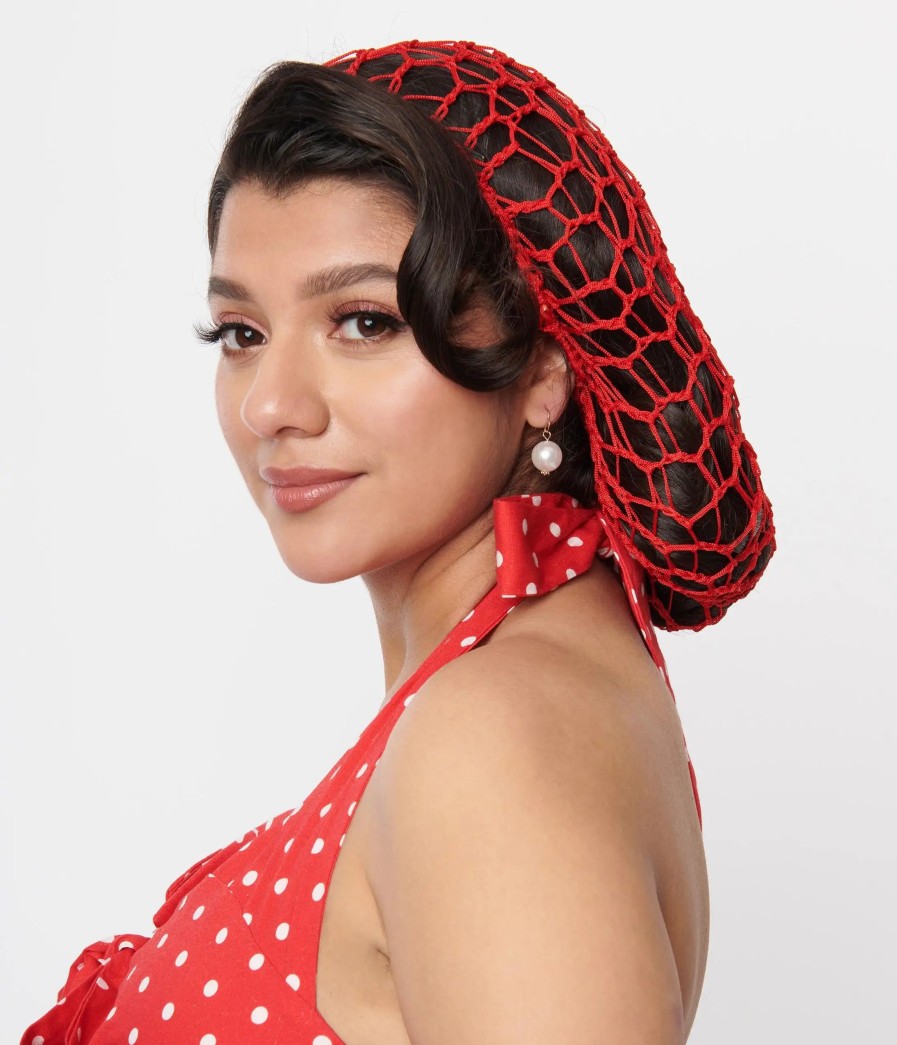 * Tatyana Red Crochet Hair Snood Swim Accessories