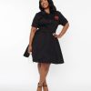 * Hemet (Faire) Black & Red Rose Shirt Swing Dress Swing