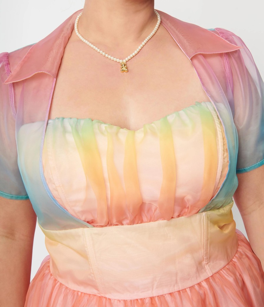 * Unique Vintage Plus Size Pastel Rainbow Ombre Libby Swing Dress Swing