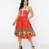 * Unique Vintage 1950S Orange June-O-Ween Border Swing Dress Swing