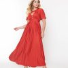 * Smak Parlour Rust Red Pleated Cape Maxi Dress Midi & Maxi