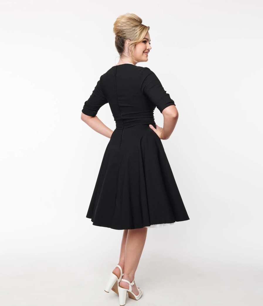 * Unique Vintage Black Delores Swing Dress With Sleeves Swing