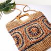 * Fame Accessories Tan & Navy Woven Square Handbag Swim Accessories