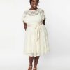 * Unique Vintage Plus Size Ivory Floral Lace Bridal Swing Dress Swing