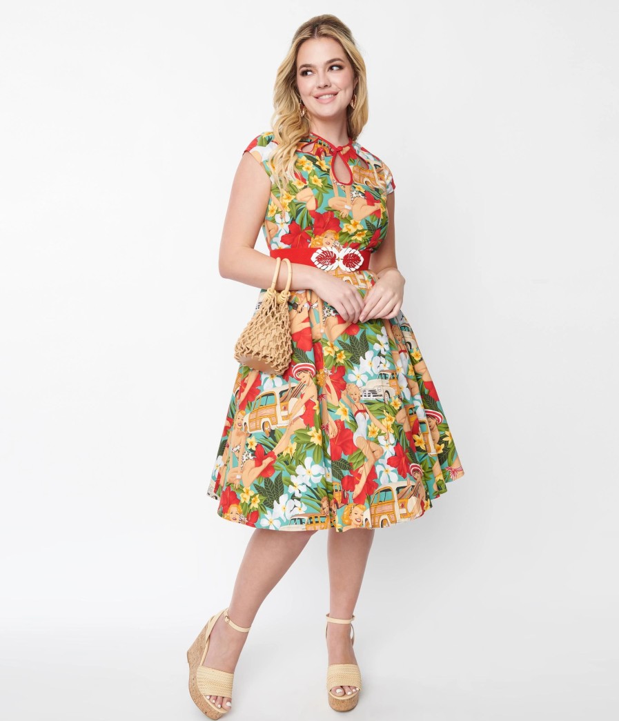 * Lifestyle Group (Uk) Ltd Multicolor Vintage Pin-Up Tropical Dreamer Swing Dress Swing