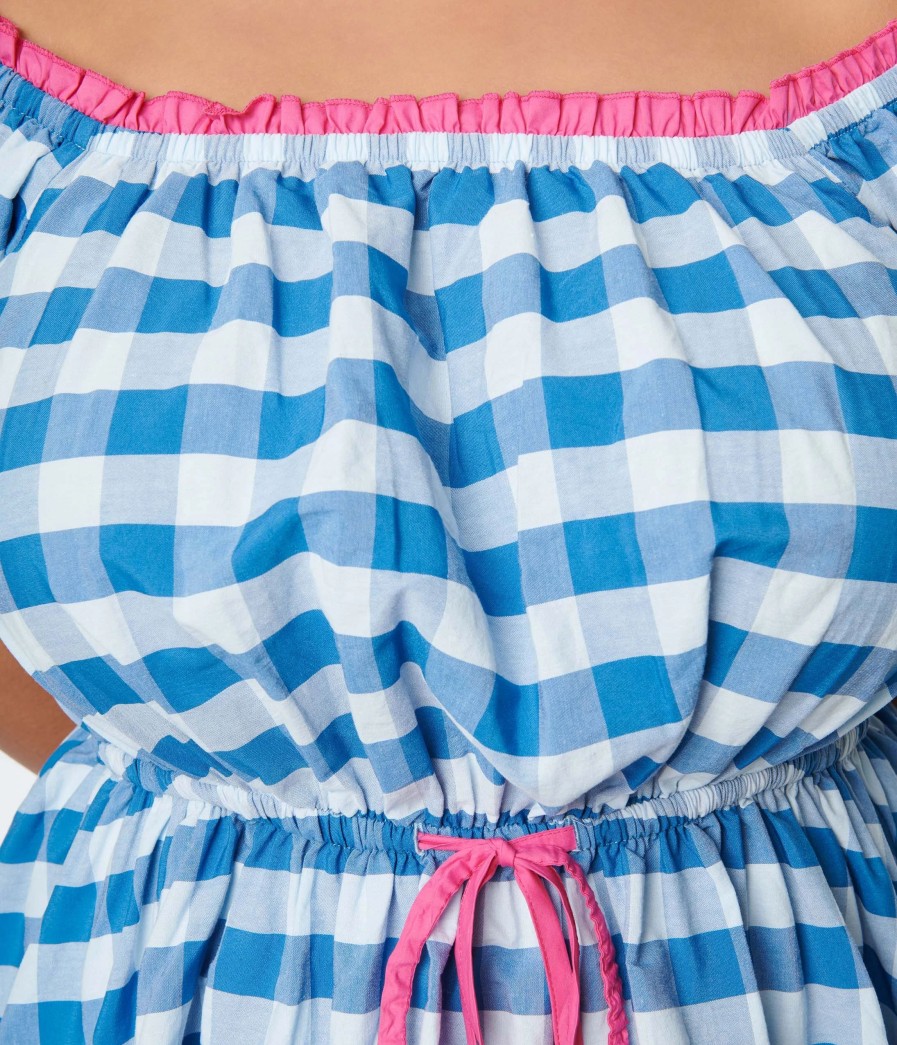 * Unique Vintage Curve Blue & White Gingham Picnic Swing Dress Swing