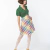 * Smak Parlour Green & Rainbow Gingham Mini Shirt Dress Fit & Flare