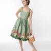 * Silver Stop Inc. (Voodoo Vixen) Voodoo Vixen Olive Green Woodland Satin Swing Dress Swing