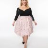 * Unique Vintage Plus Size Black & Pink Tulle Music Notes Marceline Swing Dress Swing