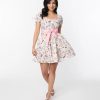 * Unique Vintage White & Pink Paris Print Dakota Flare Dress Fit & Flare