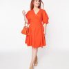 * Curve Market Plus Size Bright Orange Poplin Surplice Wrap Dress Everyday