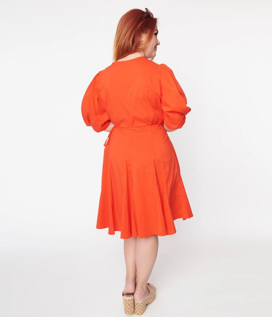 * Curve Market Plus Size Bright Orange Poplin Surplice Wrap Dress Everyday