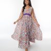 * Unique Vintage Purple & Mint Psychedelic Wave Print Cape Maxi Dress Midi & Maxi