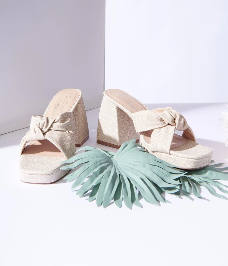 * Matisse Beige Linen Twisted Platform Sandals Swim Accessories