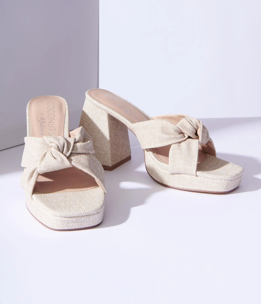 * Matisse Beige Linen Twisted Platform Sandals Swim Accessories