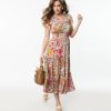 * Polagram (Well Made) Ivory & Pink Floral Print Midi Dress Midi & Maxi