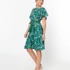 * Unique Vintage Emerald Leaf Swing Dress Swing