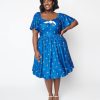 * Unique Vintage Curve Blue Bee Print Swing Dress Swing