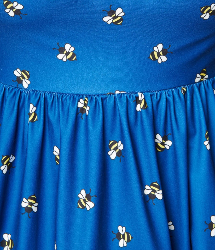 * Unique Vintage Curve Blue Bee Print Swing Dress Swing