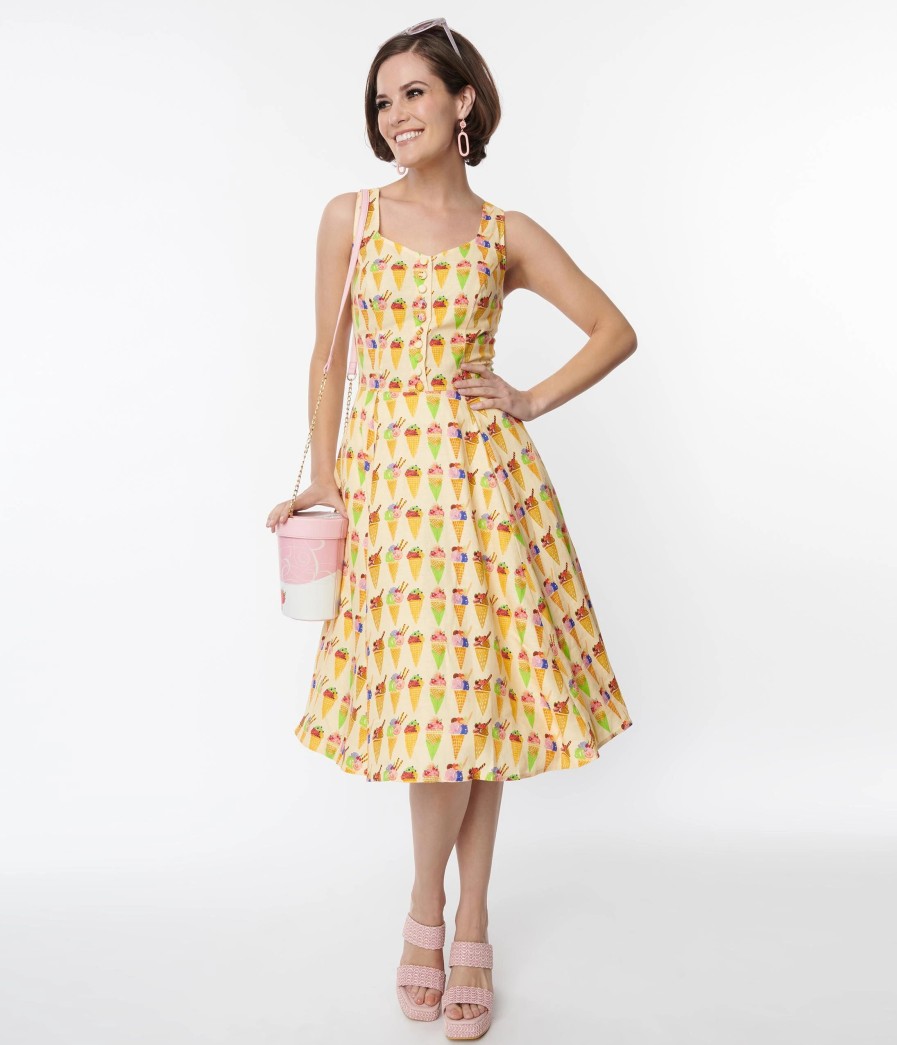 * Miss Lulo, Inc. Yellow Heidi Ice Cream Fit & Flare Dress Fit & Flare