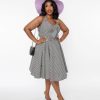 * Sheen Clothing Ltd Black & White Gingham Grape Embroidered Halter Swing Dress Swing