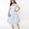 * Unique Vintage Pale Blue Dot Libby Swing Dress Swing