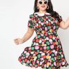 * Smak Parlour Plus Size Black & Rainbow Dot Smocked Fit & Flare Dress Fit & Flare