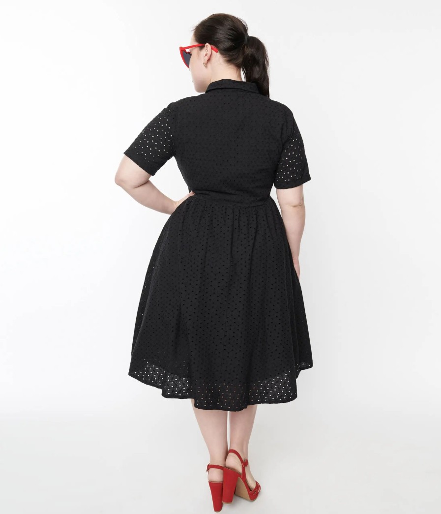 * Sheen Clothing Ltd 1950S Black Eyelet Collared Swing Dress Swing