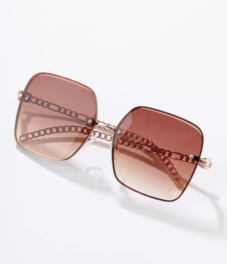 * Lucent Product Inc. Brown Ombre Gold Chain Oversized Sunglasses Swim Accessories