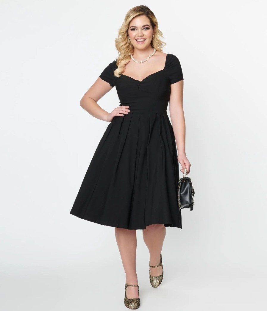 * Unique Vintage Black Sweetheart Midge Swing Dress Swing