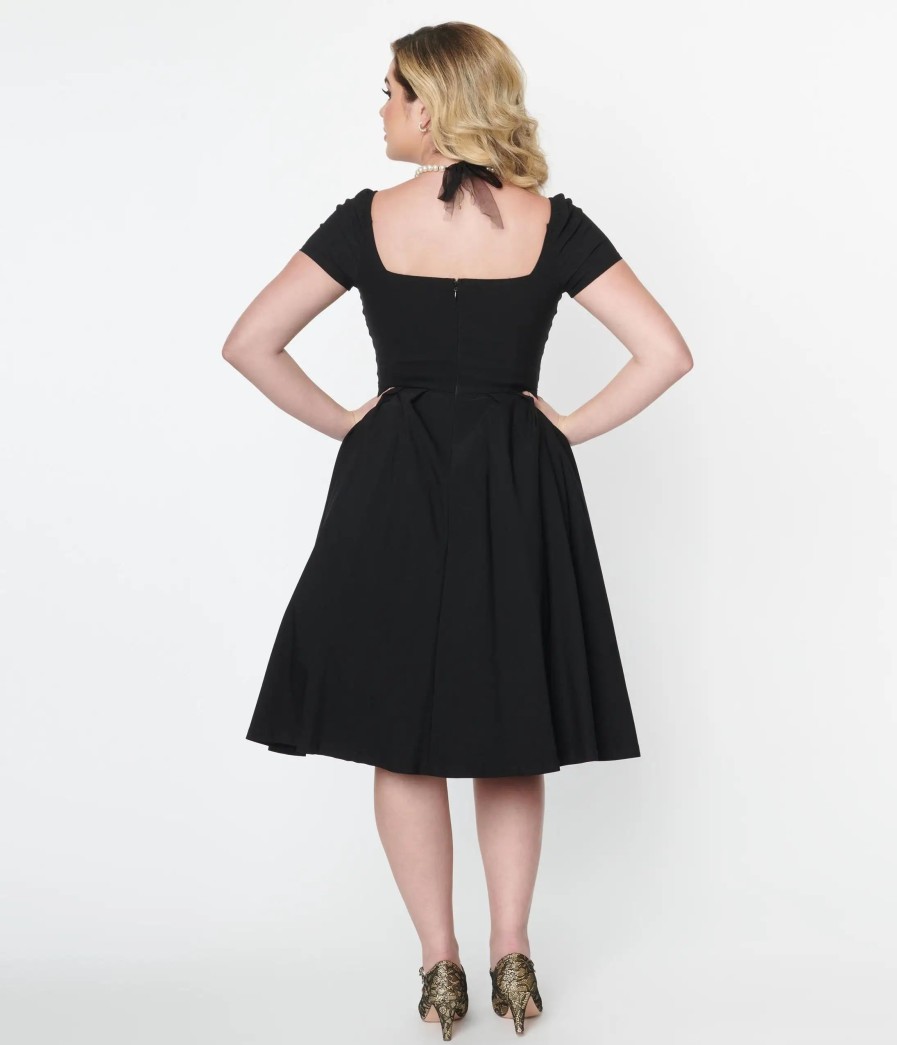 * Unique Vintage Black Sweetheart Midge Swing Dress Swing