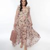 * Rose Velvet (Fashiongo) Beige Floral Ruffle High Low Maxi Dress Midi & Maxi