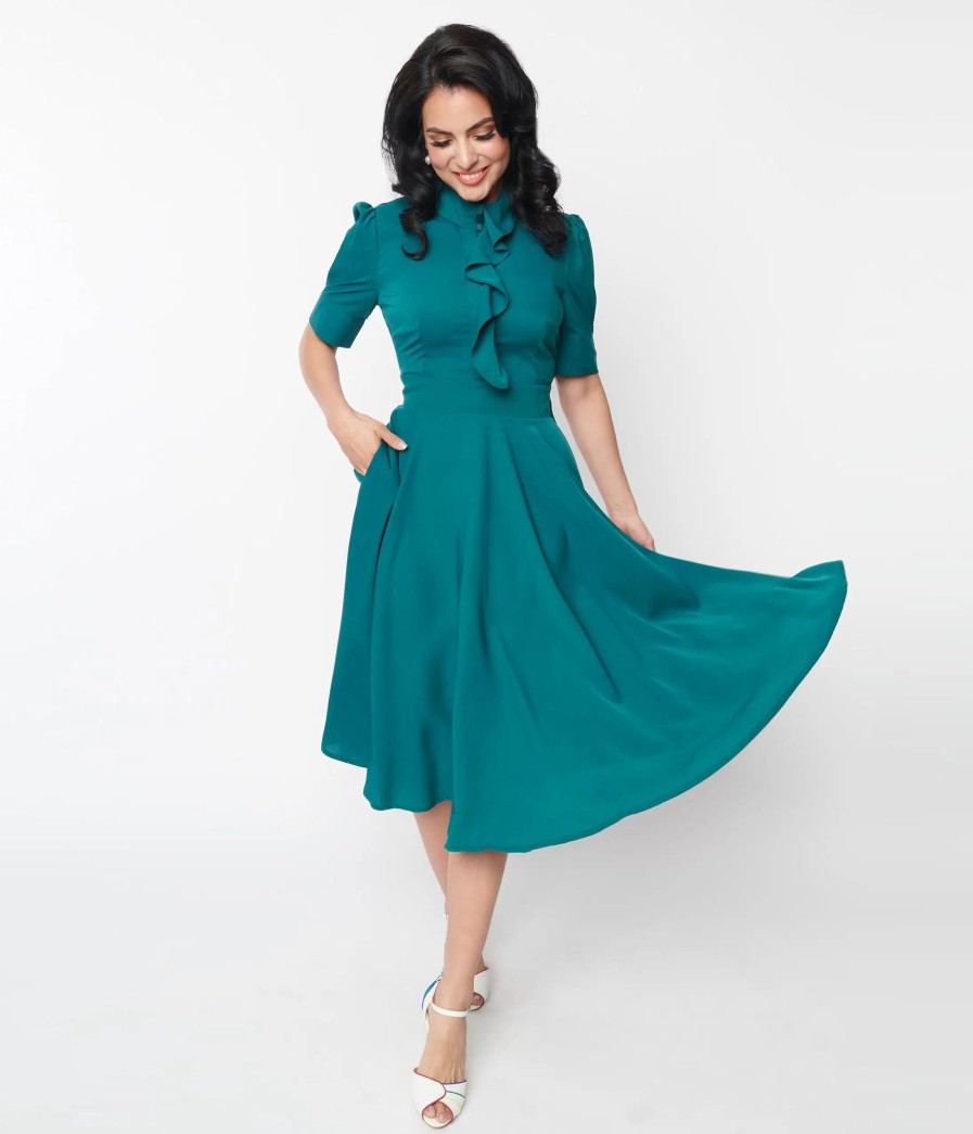 * Sheen Clothing Ltd Teal Ruffle Hope Swing Dress Swing