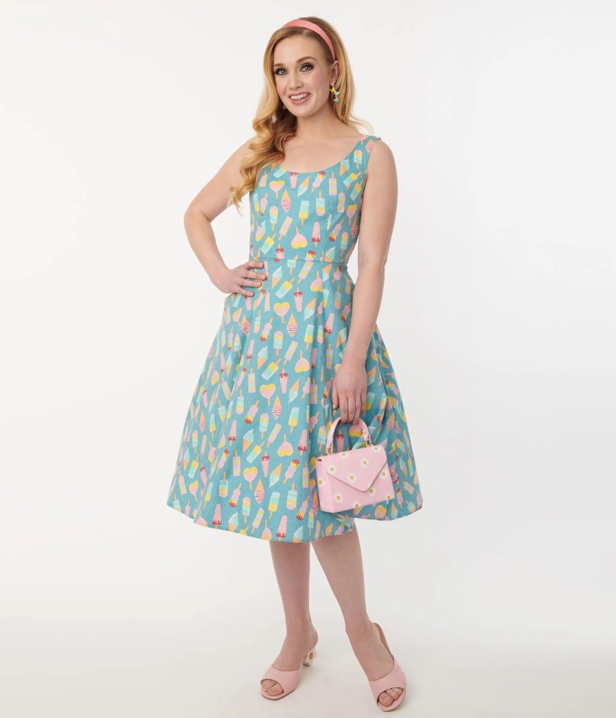 * Lifestyle Group (Uk) Ltd 1950S Teal Ice Cream Heart Back Swing Dress Swing