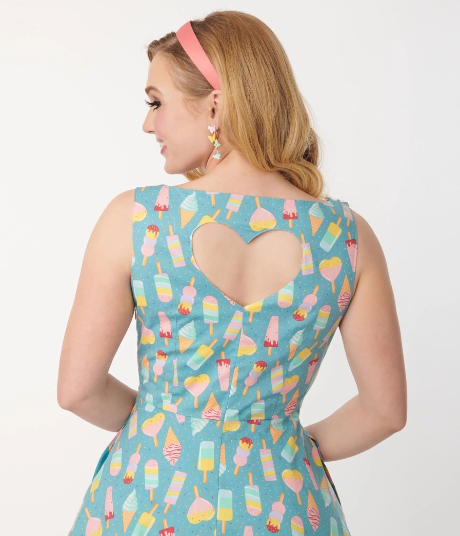 * Lifestyle Group (Uk) Ltd 1950S Teal Ice Cream Heart Back Swing Dress Swing