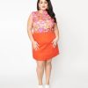 * Smak Parlour Plus Size Orange & Pink Retro Floral Mini Dress Everyday