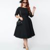 * Unique Vintage Plus Size 1950S Black Devon Swing Dress Swing