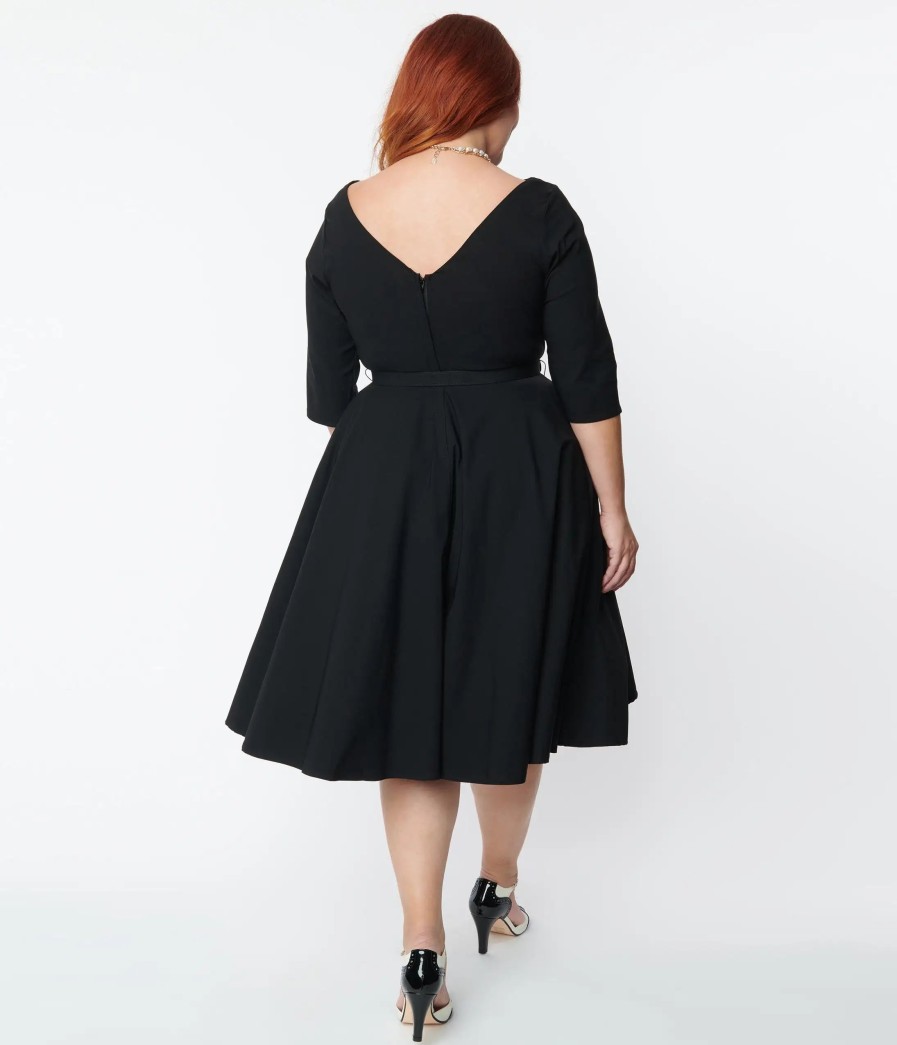 * Unique Vintage Plus Size 1950S Black Devon Swing Dress Swing