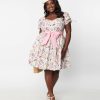 * Unique Vintage Plus Size White & Pink Paris Print Dakota Flare Dress Fit & Flare