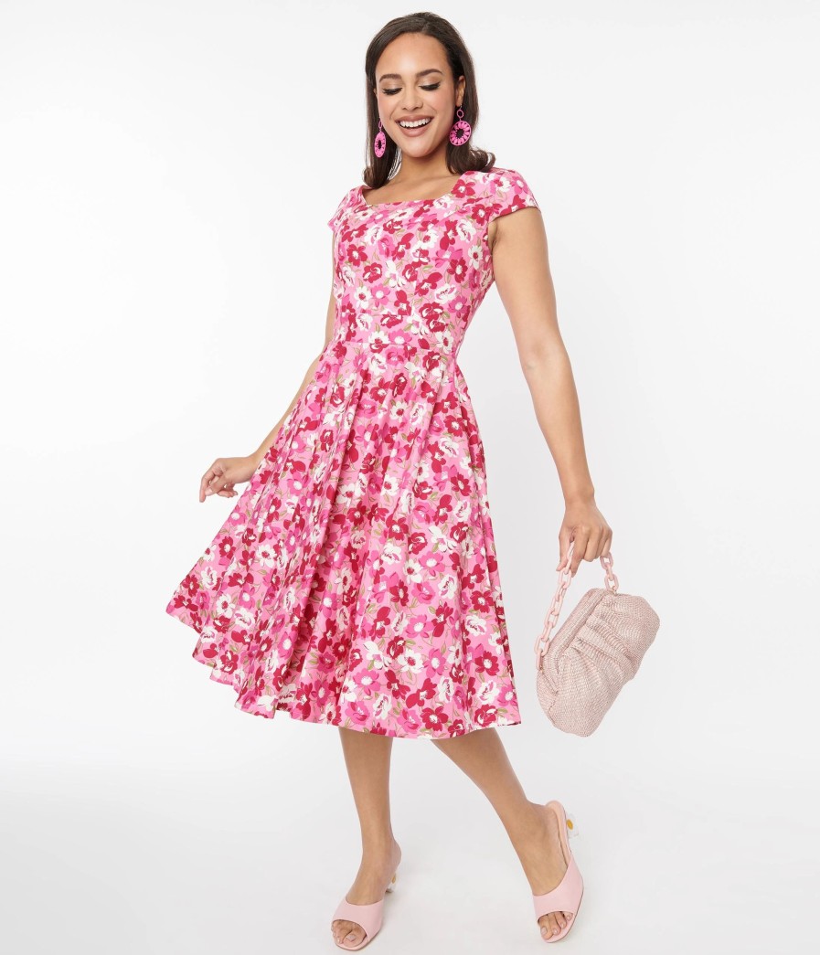 * Magnolia Place Pink Floral Anna Swing Dress Swing